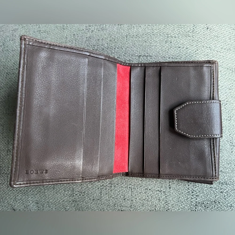 Loewe Amazona Vintage Anagram Suede bifold wallet.